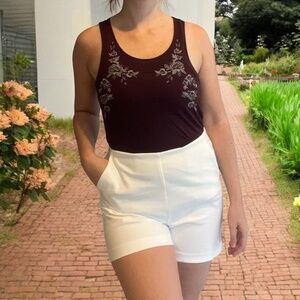 American Eagle Soft & Sexy Purple Tank Top with Floral Embroidery Detail | Small